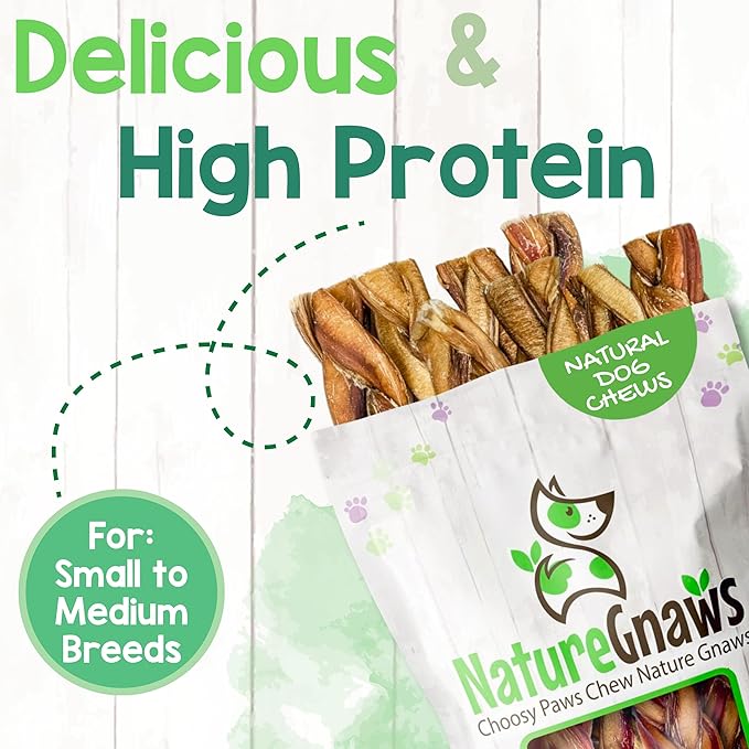 Nature Gnaws Braided Bully Sticks for Dogs 5-6" (10 Count) - Long Lasting for Small and Medium Dogs - Natural Beef Dog Chew Bones - Rawhide Free