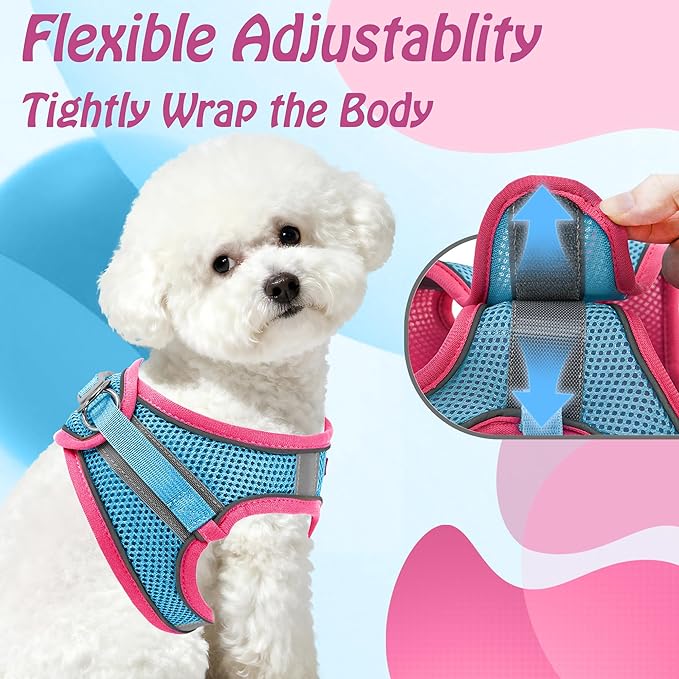 AIITLE Dog Harness, No-Pull Cat Harness with a Leash, Adjustable Reflective Dog Vest, Cat Harness Escape Proof, Outdoor Walking, Running,Training for Extra Small Dogs and House Cats Hot Pink XXXS