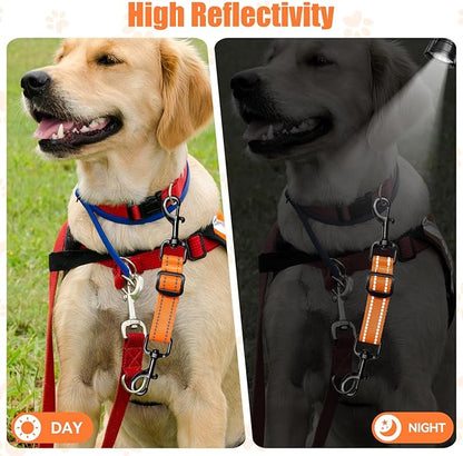 Dog Collar Safety Clip, Reflective Double-Ended Backup Connector for Harness to Collar, Adjustable Safety Clip for Prong, Pinch Collars, Prevents Escapes & Accidental Disconnection