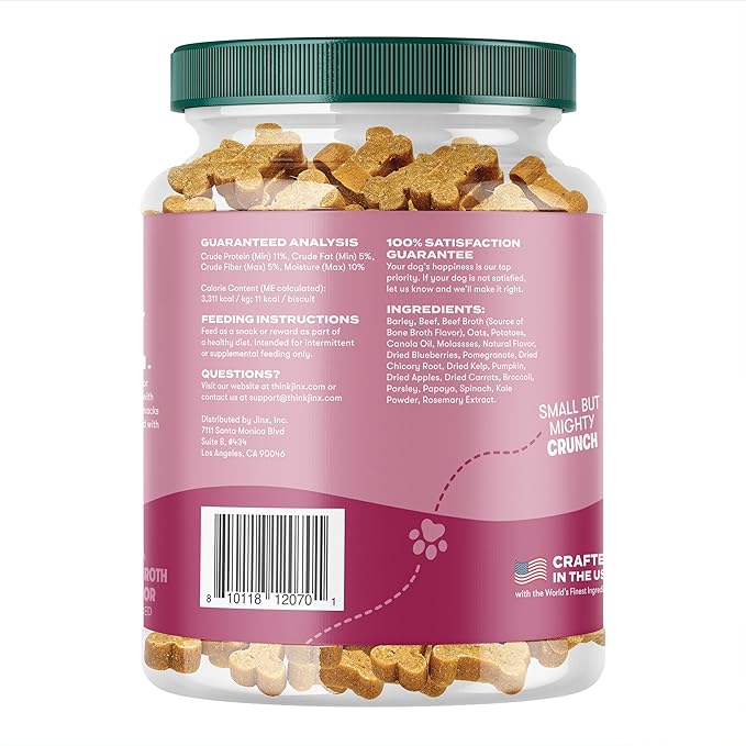 Jinx Oven-Baked Beef Bone Broth Mini Biscuit Dog Treats - Crunchy, All Natural, Superfood-Rich with Grass-Fed Beef, Dog Biscuits for Puppies, Adults & Seniors - 32oz