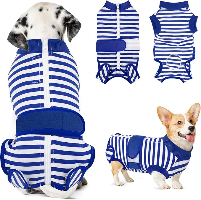 Lukovee Recovery Suit for Dogs, Zipper On Recovery Suit for Female Male Dog, Onesie Abdominal Wounds Cone E-Collar Alternative Prevent Licking Spay Recovery Suit (L, 1BL)