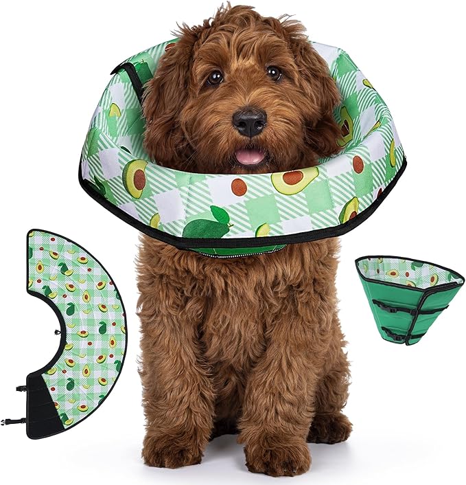 Soft Dog Cone Collar After Surgery: Foldable Long Comfortable Comfy Fabric Recovery Shame Elizabethan Stop Licking Small Medium Large Dogs (Green, M)