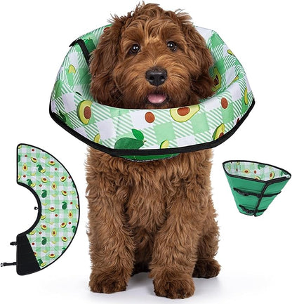 Soft Dog Cone Collar After Surgery: Foldable Long Comfortable Comfy Fabric Recovery Shame Elizabethan Stop Licking Small Medium Large Dogs (Green, M)