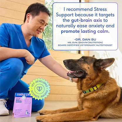 Native Pet GutWell Stress Support - Dog Anxiety Relief & Calming Supplement - Promotes Emotional Wellbeing, Regulates Stress Response & Balances Gut-Brain Axis - Triple-Biotic & Magnesium -120 Scoops