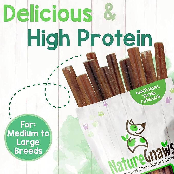 Nature Gnaws Large Bully Sticks for Dogs 5-6" (3 Count) - Thick Long Lasting for Aggressive Chewers and Large Dogs - Natural Beef Dog Chew Bones