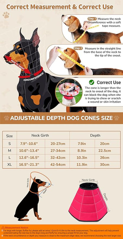 Soft Dog Cone Collar After Surgery: Adjustable Long Foldable Comfy Recovery Shame Elizabethan Stop Licking Small Medium Large Dogs (Red, XL)