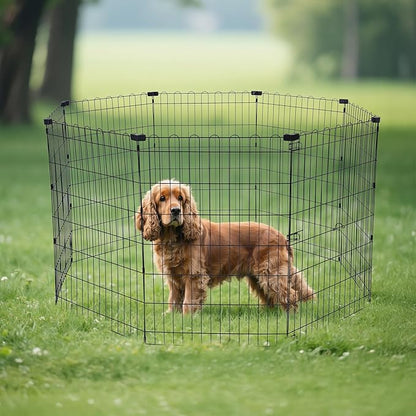 Amazon Basics Portable Foldable Octagonal Metal Exercise Dog Playpen, Indoor/Outdoor Pet Fence, No Door, 8 Panels, Medium, 60 x 60 x 36 inches, Black