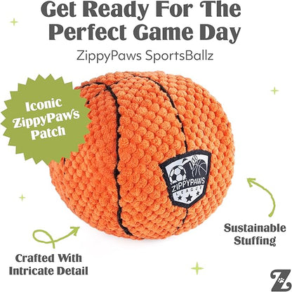 ZippyPaws SportsBallz - Dog Squeaky Toys to Keep Them Busy, Funny Plush for Small, Medium, & Large Dogs, Cute Stuffed Puppy Toy, Pet Products, Gift for All Breeds - Football & Basketball