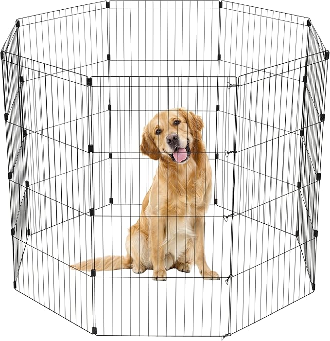IRIS USA 48" 8-Panel Metal Pet Dog Puppy Playpen, Indoor/Outdoor Dog Fence, 58 x 58 x 48, Foldable, Customizable, Black