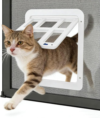 Enjoying Cat Door for Screen Doors, Passage Opening 8.3" x 10.3", Access Freely, Magnetic Swing Flap, Small Pet Door for Sliding Doors Window, Lockable, White