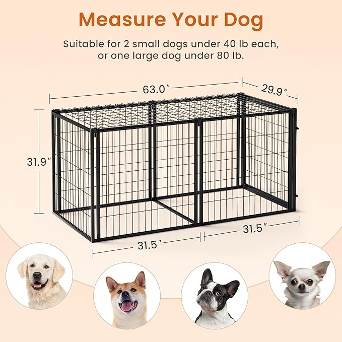 Aoowow Dog Crate for Small Medium Dogs, 63" Dog Kennel Indoor Puppy Dog Playpen with Top, Iron Heavy Duty Dog Cage,Black