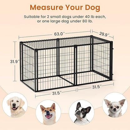 Aoowow Dog Crate for Small Medium Dogs, 63" Dog Kennel Indoor Puppy Dog Playpen with Top, Iron Heavy Duty Dog Cage,Black
