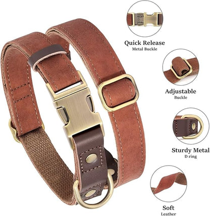 Didog Soft PU Leather Dog Collar for Large Dogs,Classic Adjustable Dog Collars with Quick Release Metal Buckle,Easy Clean and Comfortable with Nylon Lining,Reddish Brown,L Neck 16-23"
