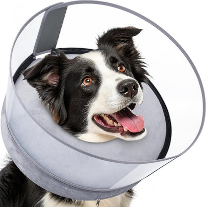 BARKLESS Dog Donut Collar, 2-in-1 Inflatable Dog Collars for After Surgery to Stop Licking Wounds, Patented Protective Donut Cone with Higher Shield for Large Pets (Grey, L-Long)