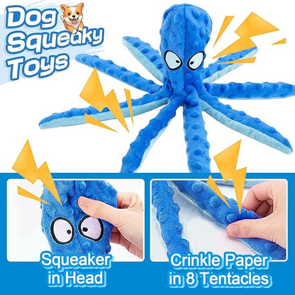 Alphatool Squeaky Dog Toys - No Stuffing Octopus Soft Plush Crinkle Toys to Keep Them Busy, Interactive Essentials for Small Medium Pets Dogs Gifts, 1pcs Blue