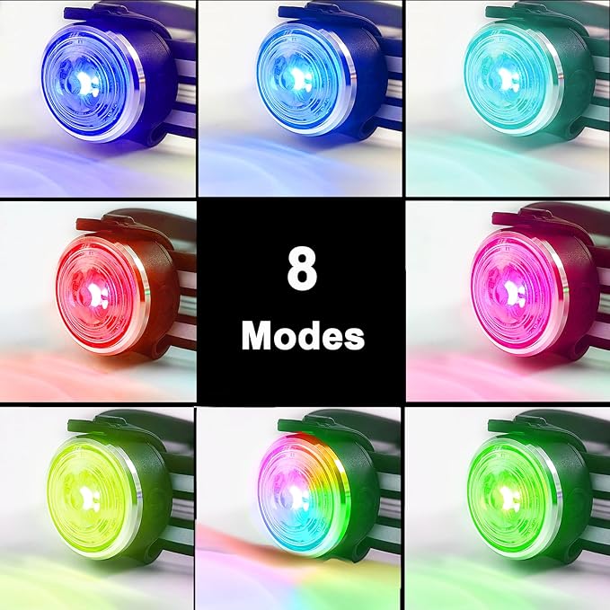 Tubasion 3-Pack Dog Lights for Night Walking, Upgraded 8 Modes Rechargeable Dog Collar Lights for Nighttime Clip On, IPX6 Waterproof and Silicon Band Safety Light for Collars