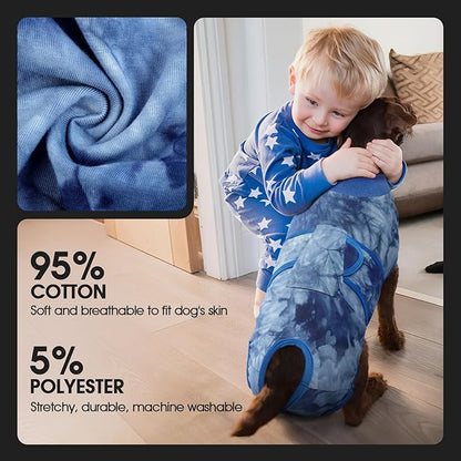 FUAMEY Recovery Suit for Dogs After Surgery,Soft Breathable Dog Bodysuit E-Collar & Cone Alternative Surgical Suit,Male Female Dog Neuter Spay Suits Anti Licking Wounds Onesie Blue Tie Dye S