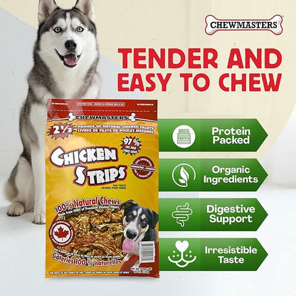 Chewmasters Chicken Strips Dog Treats - Made from Premium White Meat Chicken - All Natural - No Artificial Additives - Protein Rich Dog Snacks - Healthy Training Treats for All Breeds & Life Stages