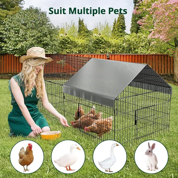 PawGiant Chicken Coop, Chicken Run Pen for Yard with Cover Outdoor Metal Portable Chicken Tractor Cage Enclosure Crate Outside for Small Animals Duck Rabbit Hen 86"×40"