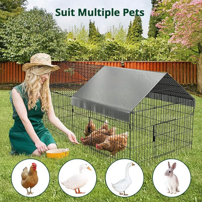 PawGiant Chicken Coop, Chicken Run Pen for Yard with Cover Outdoor Metal Portable Chicken Tractor Cage Enclosure Crate Outside for Small Animals Duck Rabbit Hen 86"×40"