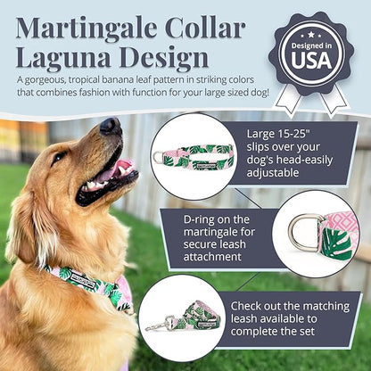 Lucky Love Dog Martingale Dog Collar - Adjustable, No-Slip, Comfortable, Durable, Soft Webbing & Stylish Patterned Collar for Male and Female Dogs Ideal for Training & Walking - Laguna, Large