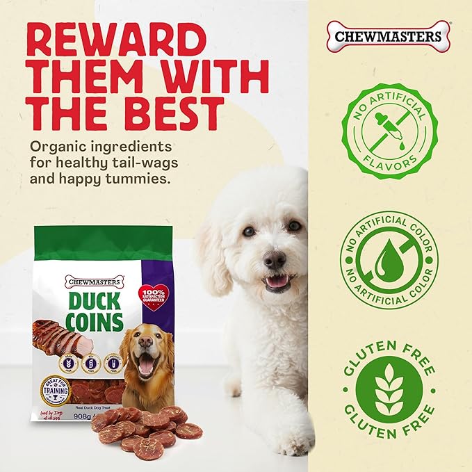 Chewmasters Duck Coins Training Treats for Dogs (32 oz) – Dog Training Treats – Healthy Rewards – Real Duck Meat Bites for All Breeds