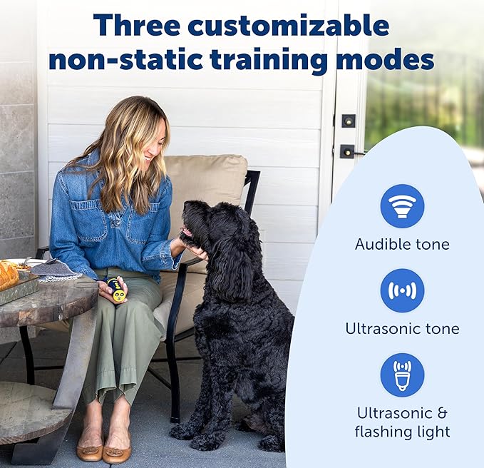 PetSafe Collarless Trainer – Ultrasonic Bark Deterrent – Handheld Anti Bark Device – High-pitched Sound, Flashing Light and Variable Tone – Rechargeable Battery – Flashlight – Wrist Strap