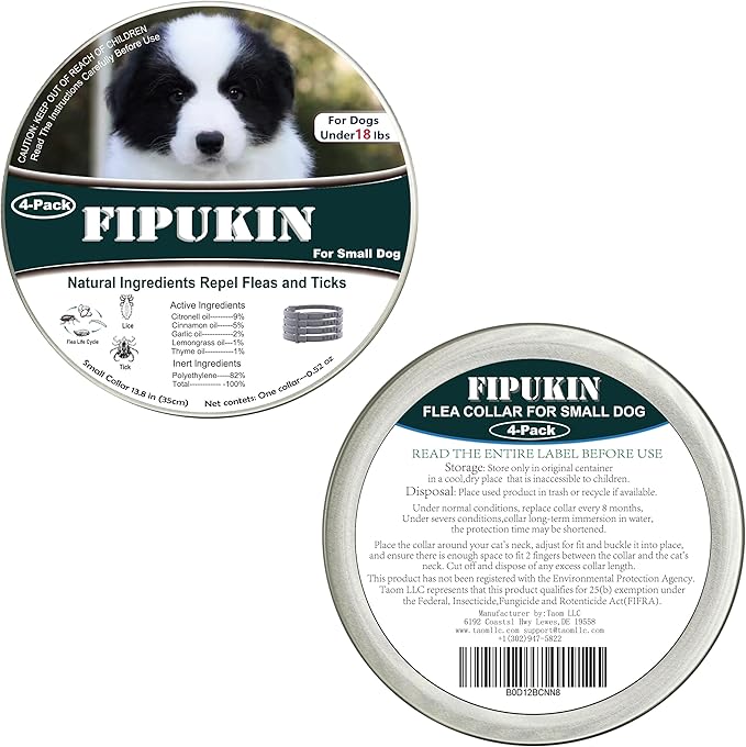 Natural Ingredients Flea Repellent Collar for Small Dogs, Safe and Effective Flea and Tick Repellent, Waterproof, 8 Months Protection Each, Free Comb and Tick Removal Tool, 13.8 Inches, 4-Pack