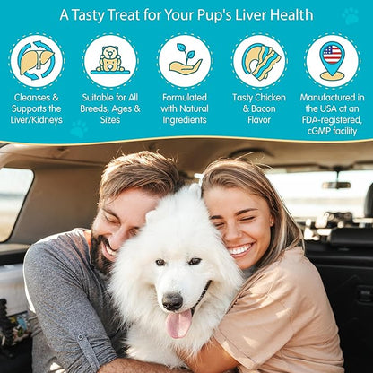 Wanderfound Pets Milk Thistle for Dogs – Tasty Salmon & Bacon Flavored Natural Liver Support for Pets – Kidney Cleanse Detox & Repair Formula Manufactured in the USA – Soft Chew Treats