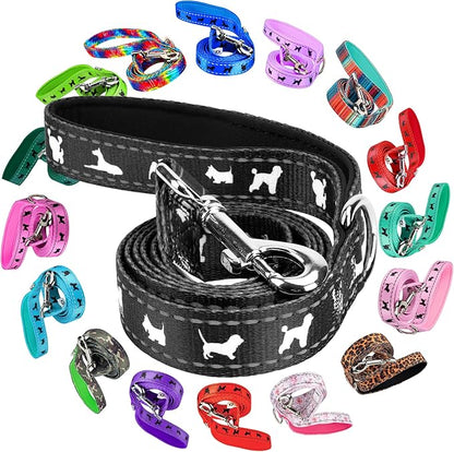EcoBark Dog Leash - Soft & Reflective Comfort Leashes with Padded Handle - Strong Durable Heavy Duty - Training and Pulling for Small, Medium or Large Dogs (Black)