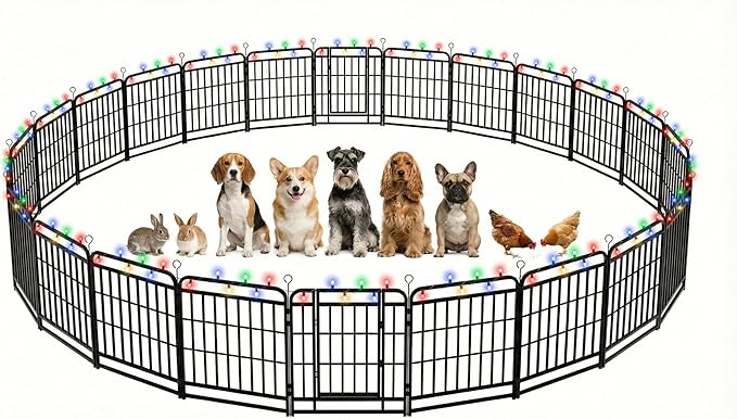 Dog Playpen Outdoor 24 Panels 32'' Rustproof Metal Dog Fence with Gate Small Medium Portable Large Dog Play Pen 54FT, 144 Sq.ft for RV Camping, Trips, Play Yard
