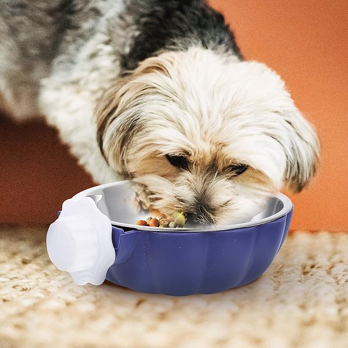 INOOMP Hanging Stainless Steel Dog Feeding Bowl Large Blue Sturdy Pet Feeding Accessory for Puppies and Dogs Household Water and Food Dish