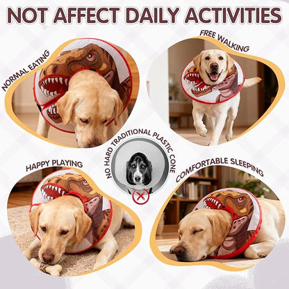 EXPAWLORER X-Large Widen Soft Dog Cone Collar - Inflatable Dog Neck Donut Collar Alternative After Surgery to Stop Licking,Adjustable Protective Recovery E Collar(Dinosaur)