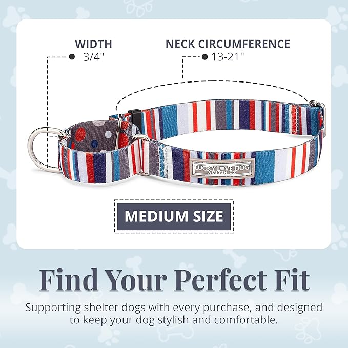 Lucky Love Dog - Adjustable Dog Collar with Easy Click Buckle for Medium, Durable, & Comfortable for Male & Female Dogs, Pet Collar for Puppies & Adult Dogs - Linus Martingale, Medium