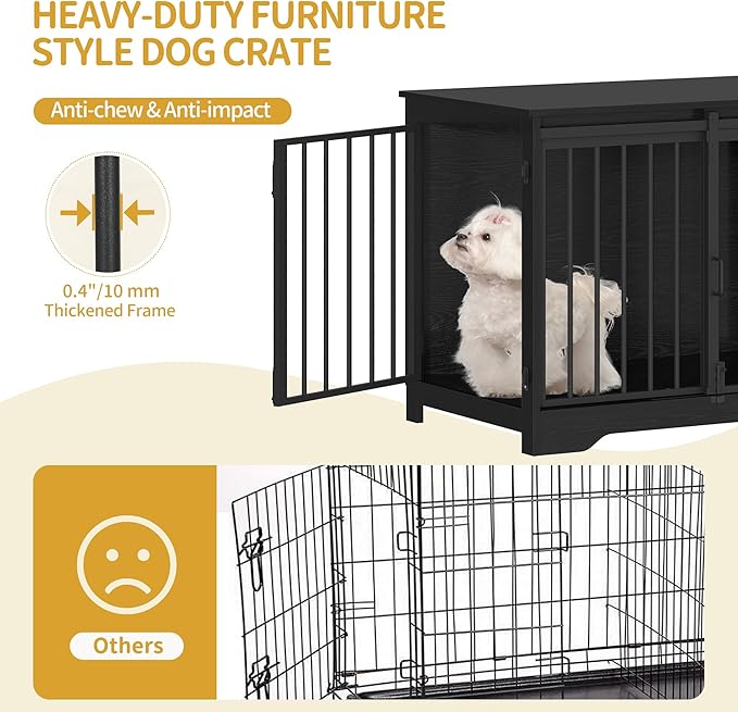 31.9" Dog Crate Furniture with Barn Door, Heavy Duty Dog Kennel Indoor with 2 Doors, Wooden Pet Cage End Table for Small Medium Dogs up to 44 lb, Anti-Chew Anti-Escape, Black DFC83604B