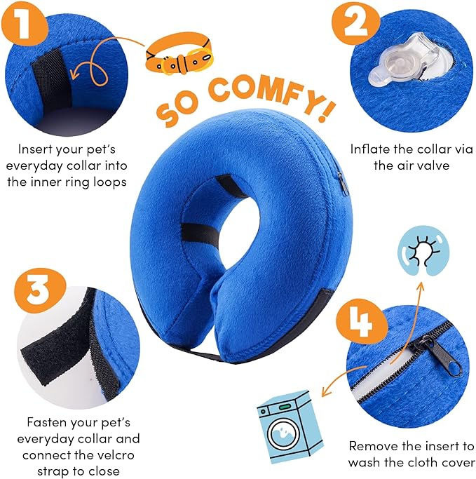 BENCMATE Inflatable Dog Cone Collar Alternative, Soft Dog Cone for Small Medium Large Dogs and Cats, Neck Recovery ECollar Donut Collar After Surgery (XXLarge, Shark)