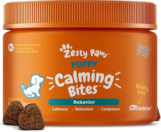 Zesty Paws Calming Chews for Dogs - for Everyday Stress, Relaxation, Composure, and Separation, Puppy Bites Turkey 90 Count