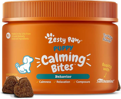 Zesty Paws Calming Chews for Dogs - for Everyday Stress, Relaxation, Composure, and Separation, Puppy Bites Turkey 90 Count
