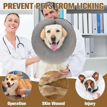 BINGPET Inflatable Dog Cone Collar Alternative After Surgery, Soft Recovery Cone for Dogs to Stop Licking, Blow up Protective Neck Donut ECollars Adjustable for Large Medium Small Puppy Pet, Grey L