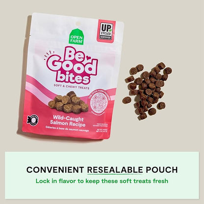 Open Farm, Be Good Bites, Soft Dog Training Treats, Small & Chewy, Made with Ethically & Sustainably Sourced Ingredients, Non-GMO Fruits & Grains, Wild-Caigh Salmon Recipe, 6oz Pouch