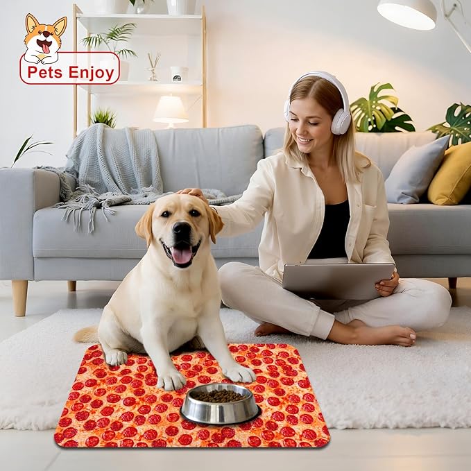 Dog Food Mats for Floors Waterproof Mat for Cat Food and Water Bowls - Absorbent Quick Dry Non Slip Mat for Pet Feeding
