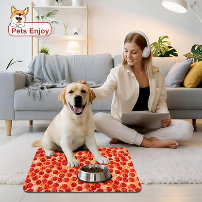 Dog Food Mats for Floors Waterproof Mat for Cat Food and Water Bowls - Absorbent Quick Dry Non Slip Mat for Pet Feeding