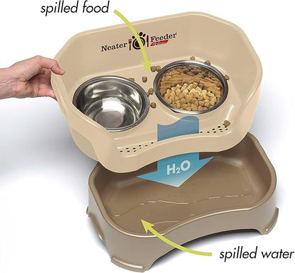 Neater Feeder Deluxe Mess-Proof Elevated Dog Bowls for Medium Dogs (19–40 lbs), 2 Height Adjustable (10” & 12.5”) No-Spill Raised Dog Bowl Stand, Stainless Steel Food Bowl Set, Made in USA, Cappuccino