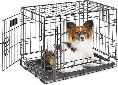 MidWest Homes for Pets XS Double Door iCrate Starter Kit, 22-inch Dog Crate Bundle for Extra-Small Dogs, Includes Cage, Pet Bed, 2 Bowls and Privacy Cover