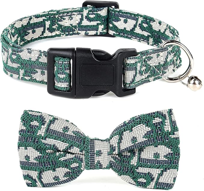 Bowtie Collars for Big Dogs, Elegant Dog Bow Tie Collars, Dog Collars with Bowtie Adjustable 15.7"-20.9", Green, L