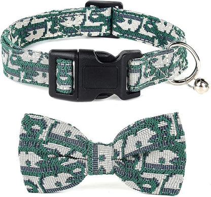 Bowtie Collars for Small Dogs, Elegant Puppy Collars, Tiny Dog Collars with Bowtie Adjustable 9.8"-13.8", Green, S