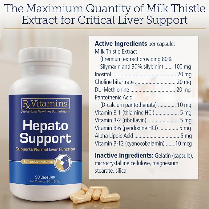 Rx Vitamins Hepato Support for Dogs & Cats - Liver Support Supplement with Milk Thistle - Boosts Liver Detox for Senior Pets - 90 ct