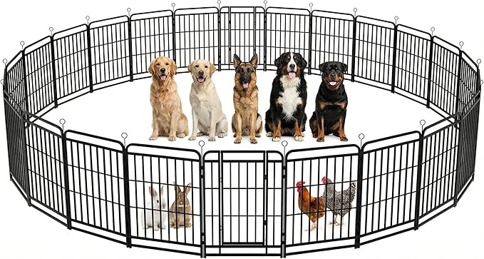 Dog Playpen Outdoor 24 Panels 40'' Rustproof Metal Dog Fence with Gate Small Medium Portable Large Dog Play Pen 54FT 180 Sq.ft for RV Camping, Trips, Play Yard