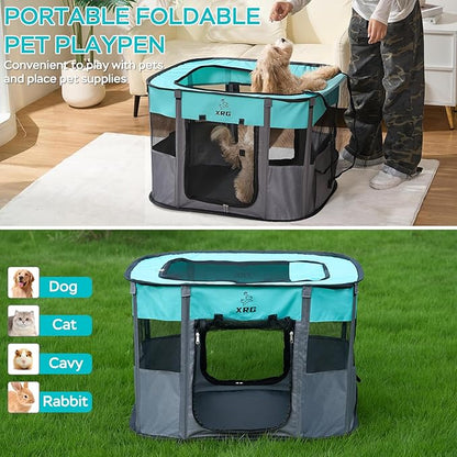 Portable Foldable Pet Playpen Collapsible Crates Kennel Playpen for Dog cat and Rabbit &Travel playpen Outdoor or Indoor (Large（35.4" L x 27.6" W x 23.6" H）, Green)