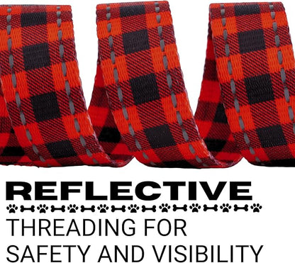 EcoBark Dog Leash - Soft & Reflective Comfort Leash with Padded Handle - Safe, Strong, & Durable for Small, Medium or Large Dogs (Red Buffalo Plaid)